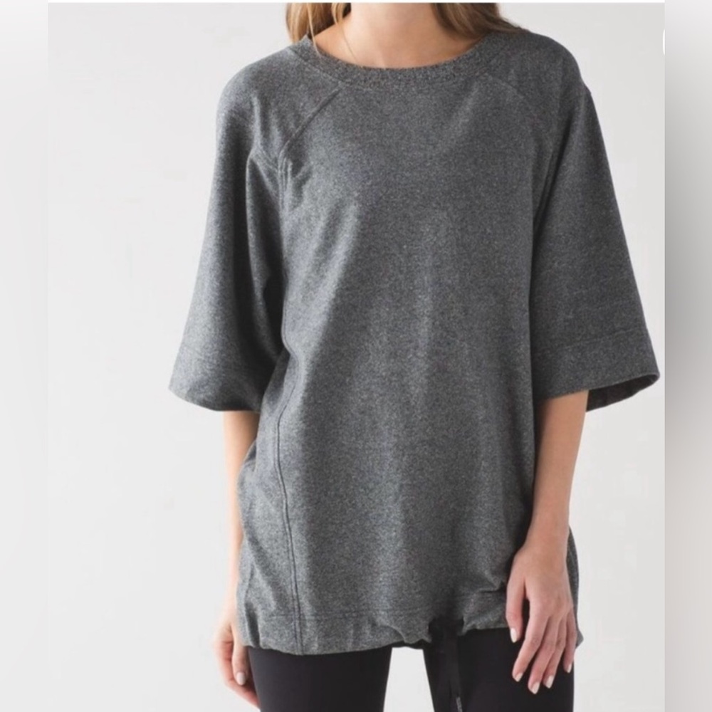 Lululemon Split Short Sleeve Sweatshirt Heathered 
Speckled Black Size 6